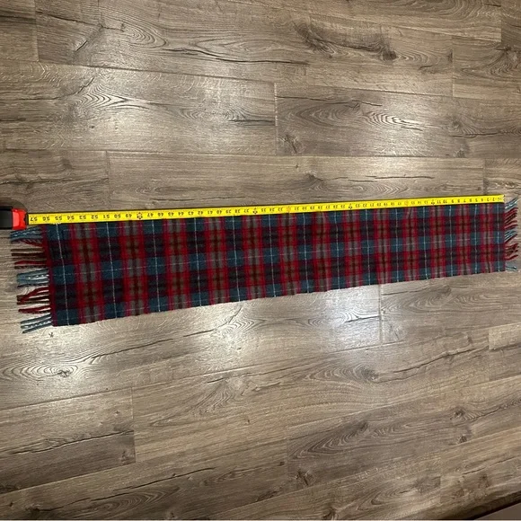 Vintage Edinburgh Pure Wool Scarf Red Tartan Plaid Fringe 61” Made UK Holiday - Picture 5 of 11